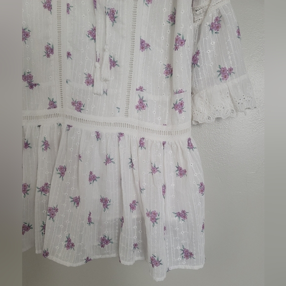 Allison New York White&Purple Embroidered Drop-Waist Mini Dress Size M Feminine - Picture 12 of 16